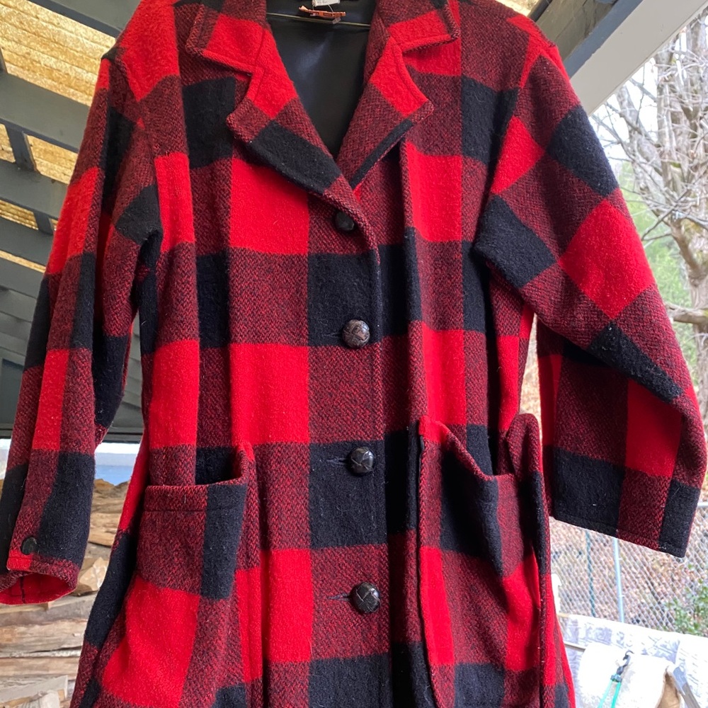 WOOLRICH RED BUFFALO PLAID WOOL COAT LARGE